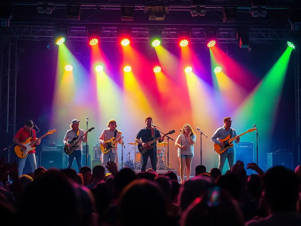 A vibrant image showcasing a live music performance organized by SCHIZOID RECORDS, with diverse musicians and an enthusiastic audience, capturing the energy and community spirit of the event.